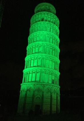 Pisa Tower lighted green